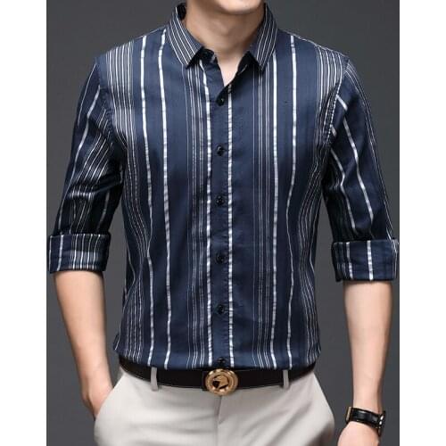 Light Blue Dress Plus Size Mens Shirts Elegant Casual Striped Blouses Business Office Wear Korean Style Mens Oversized Shirts