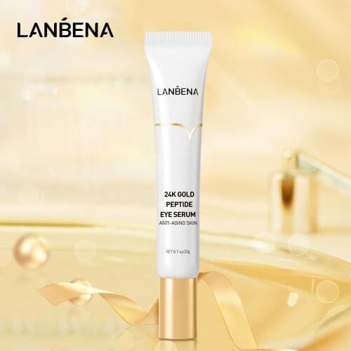 LANBENA 24K Gold Peptide Eye Serum Fine Lines Moisturizing Essence Tighten skin Reduce Dark Puffiness Circles Massage Head 20g