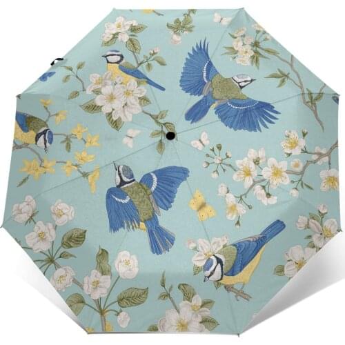 Wind Resistant Folding Automatic Umbrella Women Auto Blooming Trees Birds Chinoiserie Windproof Umbrellas Rain For Men Parasol
