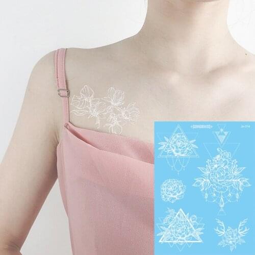 Big size waterproof temporary tattoos face neck water transfer white henna tattoo fake moon star lace tattoo designs stickers de