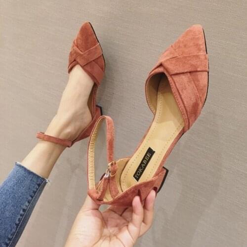 2020 new spring summer Mary Jans shoes woman pointed toe suede leather band knot pumps low heels OL shoes tacones mujer big size