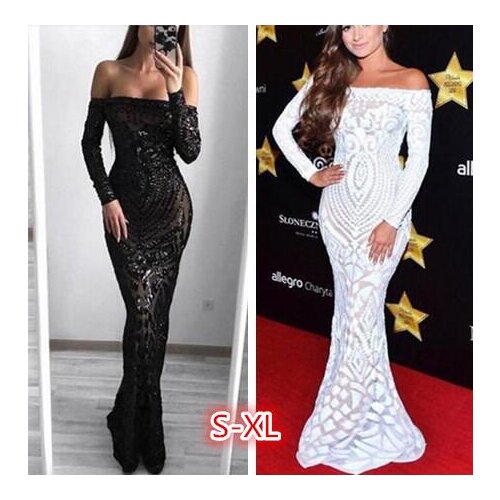 Slash Neck Slim Lace Fishtail Dress party Women Elegant Long Sleeve Embroidered White Dresses woman Evening Bride Smaid Vestidos