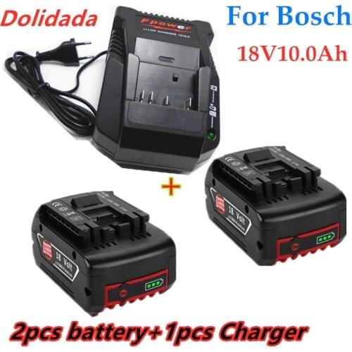 18V10000mAh Rechargeable For Bosch 18V Battery Backup10.0A Portable Replacement BAT609 Indicator light+3A Battery Charger