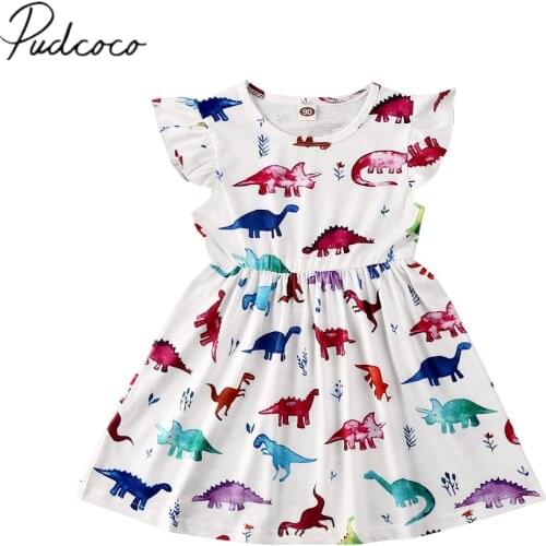 2020 Baby Summer Clothing Toddler Kids Baby Girls Dresses Colorful Dinosaur Dress Party Princess Floral Clothes