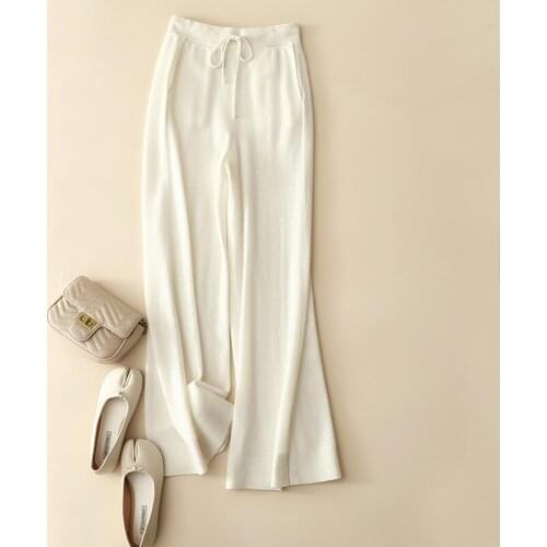 2021 autumn winter new styles 100% cashmere wide leg softness high wasit elastic women pants knitted
