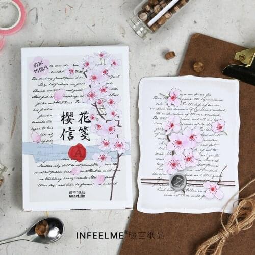 30 Sheets/Set Cherry Blossom letterhead Postcard /Greeting Card/Message Card/Birthday Letter Envelope Gift Card