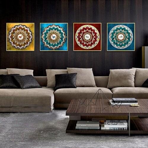 Abstract Gold Bule Red Modern Square Flower Canvas Painting Posters And Prints Home Decor Wall Art Pictures For Bedding Room