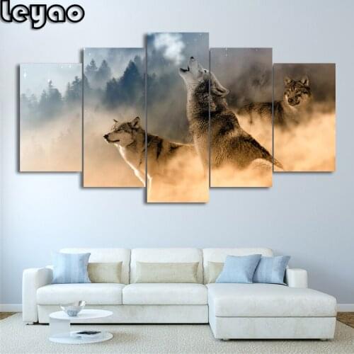 Howling Wolf Diy 5 Panel Animal Wolfs Diamond Painting Rhinestone Full Square Round Drill Diamond Embroidery Sale home decor
