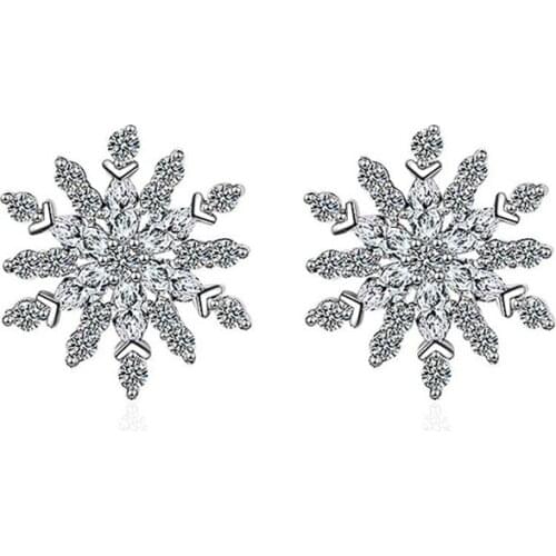 Shiny Zirconia Snowflake Shaped Stud Earrings Fashion Earrings Christmas Party Jewelry Accessories Gift for Women Girls