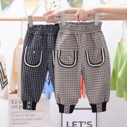 Toddler Girl Autumn Clothes Children Winter Leather Pants Baby Boys Plus Velvet Korean Plaid Trousers Kids Thick Casual Clothes