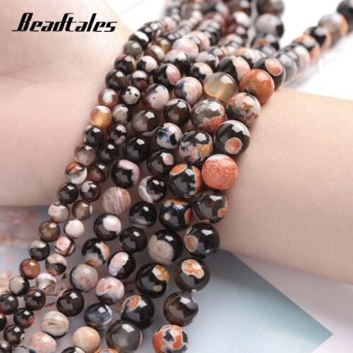6/8/10mm Natural Stone Beads Two Tune Fire Agate Orange Round Loose Beads For Jewelry DIY Making Bracelet Accessories Beadtales