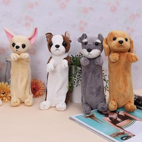 New Kawaii Cartoon Plush Dog Pencil Case Cute Animal Pen Bag Box For Kids School Supplies Material Korean Stationery