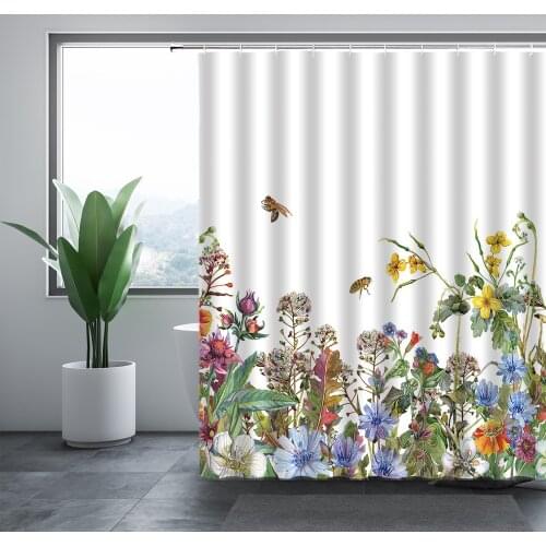 Floral Shower Curtains Honeybee Bird Chinese Style Flower Fabric Waterproof Polyester Bathroom Curtain Bath Accessory Printing