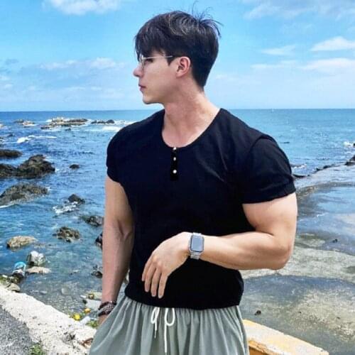 New Men Short Sleeve Casual T-shirt Man Cotton Summer Gyms Fitness Shirt Fashion T shirt Male Slim Workout Tee Tops Clothing