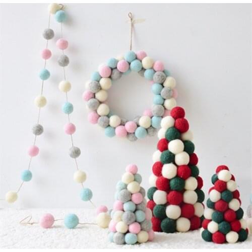 INS Wool Felt Balls Wreath Ornaments DIY Merry Christmas Tree Decorations Hanging Pendant For Home Party Decor Festival Supplies