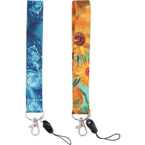 LX735 Starry Night Sky Sunflowers Lanyard ID Badge Holder Neck Strap Wristband Hand Straps Phone Cord Keychain for Artist Gifts