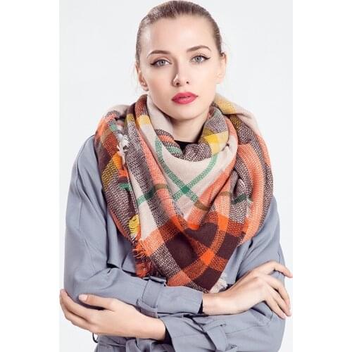 Mingjiebihuo fashion Autumn and winter new scarf Colorful plaid warm shawl women girls Trend classic thin scarf