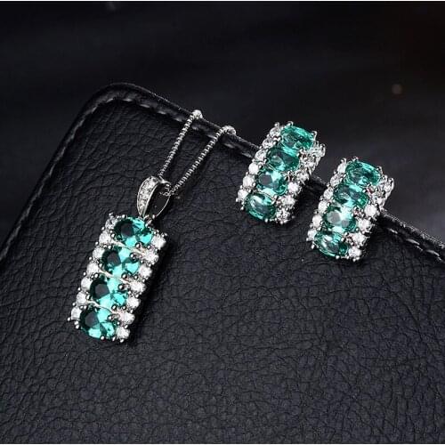 Funmode Fashion New Girls Jewelry Sets Green Red AAA Cubic Zirconia Necklace Pendant Earrings Wholesale Vocation Decoration FS19