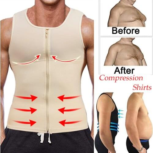Men Shirt Vest Slimming Body Shaper With Zipper Tight Tank Top Waist Trainer Tummy Control Girdle Corset Slim Shapewear