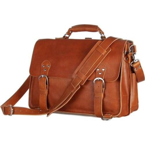 Nesitu Highend Vintage Brown Thick Genuine Leather Office Men Briefcase Portfolio 14'' Laptop Men Shoulder Messenger Bag M7161