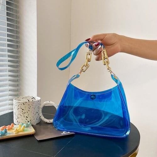 Women New Fashion Transparent PVC Shoulder Underarm Bags Solid Color Casual Small Handbags Ladies Daily Simple Shoulder Bags