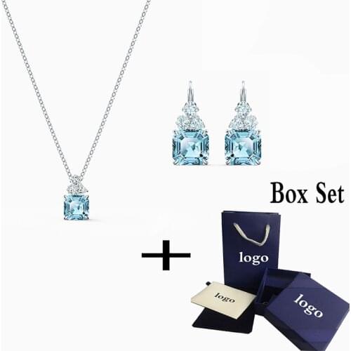 New Design 2020 Blue Square Crystal Necklace Set With Excellent Quality Precision Is Ideal For Elegant And Unique