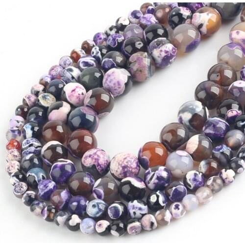 Wholesale Natural Purple Fire Agates Stone Beads Smooth Round Loose Spacer Beads For Jewelry Making DIY Bracelets 15