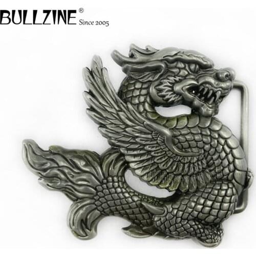 The Bullzine wholesale Dragon belt buckle with pewter finish FP-03018 suitable for 4cm width snap on belt