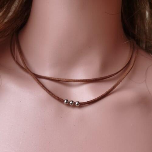 Simple Beaded Retro Necklace for Ladies Healing Microfiber Double Rope Necklace Girl Spring New Fashion Accessory