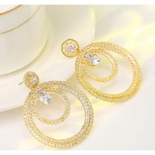 Korean Style Crystal Long Tassel Drop Earrings Luxury Gold color Color Geometric Rhinestone Earring Women Party Jewelry Gift