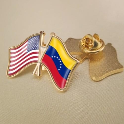 United States and Venezuela Crossed Double Friendship Flags Lapel Pins Brooch Badges