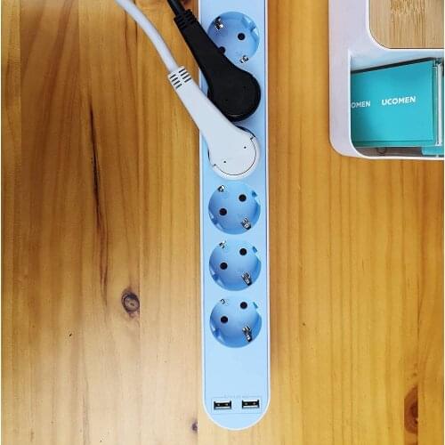 UCOMEN Power Strip, 6-way power strip, 2 USB power socket strips, multiple sockets, 3680W - blue