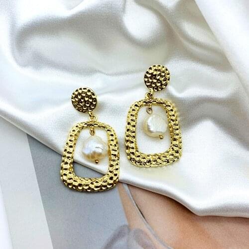 JOUVAL Vinatge Drop Earrings For Women Girl Fashion Geometry Simulation Pearl Dangle Brincos Female Party Korean Jewelry 2021