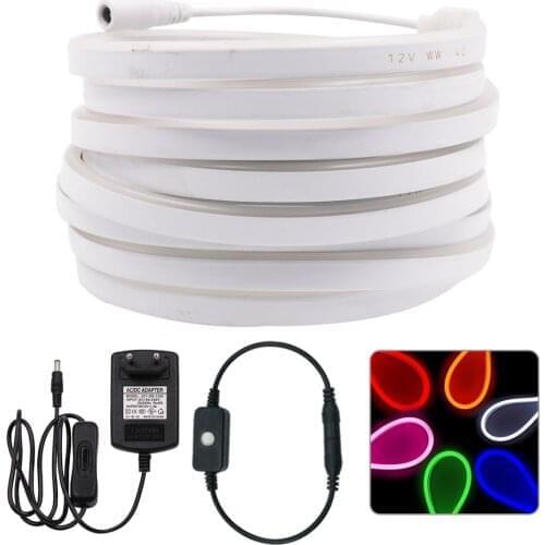 Waterproof Neon Light Strip Motion Sensor Switch Kitchen Cabinet LED Strip Night Light 12V Flexible Neon Ribbon Rope+Switch Plug
