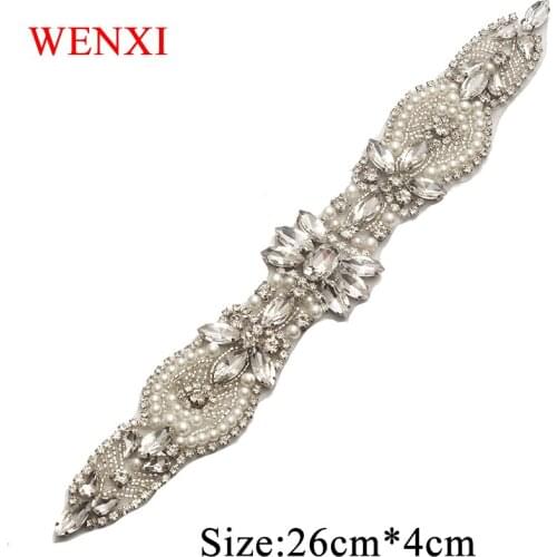 WENXI 5PCS Luxury Crystal Rhinestonesd Appliques Patch Sewing On Bridal Sash Rhinestonesd Appliques DIY Bride Belt WX871