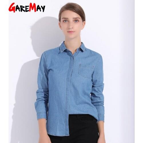 Shirt Women Denim Long Sleeve Plus Size Autumn Chemise Femme Feminine Shirts Fall Womens Clothing Womens Shirt Jeans GAREMAY