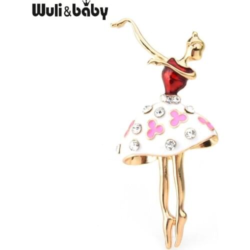 Wuli&baby Red Blue Enamel Flower Dress Dancer Girl Brooches Women Dancing Sports Casual Party Brooch Pins Gifts