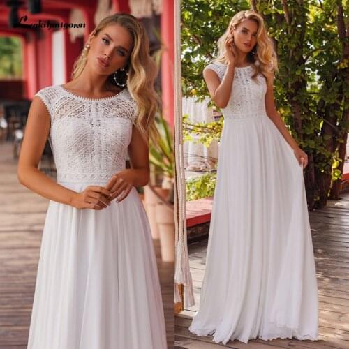 2021 Simple Beach Wedding Dress Lace Robe Mariage Chiffon Boho Bridal Receipt Wedding Dresses Lace Open Back vestido de novia