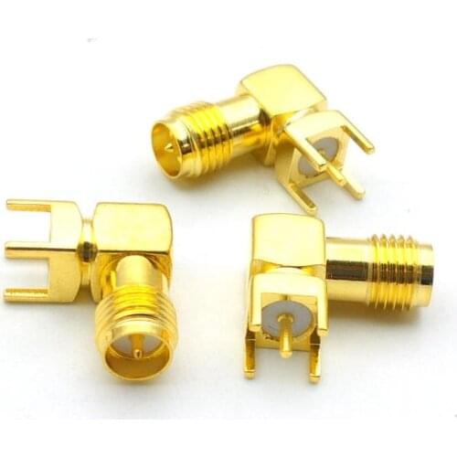 100pcs Gold RP-SMA female plug center right angle solder PCB mount RF connector adapter