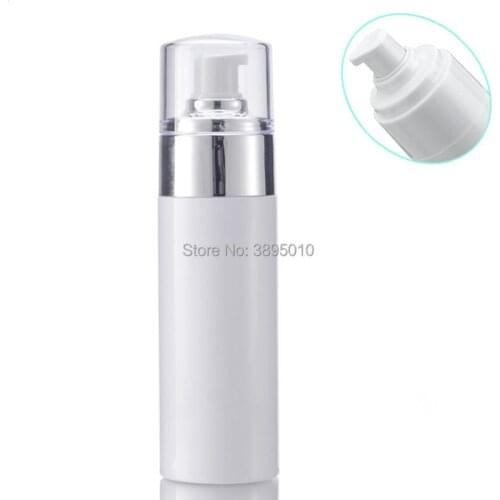 150ml cosmetic pump bottle silver treatment pump lotion cream thicken PET Plastic bottles with clear cover F962
