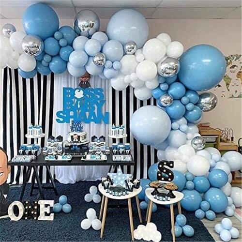 156pcs Baby Blue Balloon Garland Arch Macaron Pastel Blue Balloons Birthday Gender Reveal Baby Shower Wedding Party Decoration