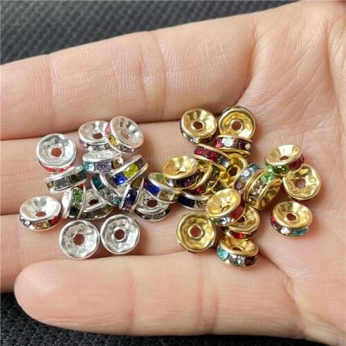 200pcs Rondelle Metal 8mm 10mm Colorful AB Color Crystal Glass Rhinestones Loose Spacer Beads for Jewelry Making DIY Crafts