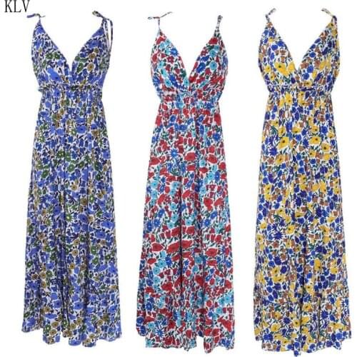 2020 Womens Boho Floral Maxi Dress Party Strappy Spaghetti Strap Summer Beach Holiday Sling Sundress Plus Size Dresses S-5XL