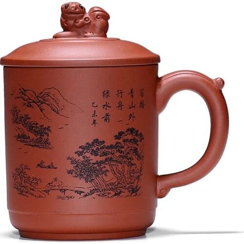 400ml Yixing lion Purple Clay Tea Mug With lid,Purple Teacup Grit Tea Set Teapot,Healthy Chinese Premium Tea Mug