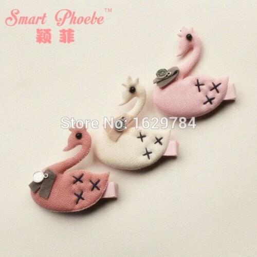 Boutique 15pcs Fashion Cute Fabric Swan Hairpins Solid Kawaii Animal Hair Clips Hair Accessories Princess Headwear