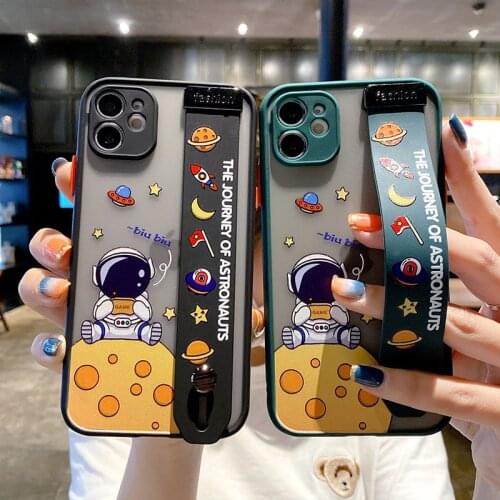 SoCouple Wrist Strap Case For iPhone 12 11 Pro Max X Xs Max XR 7 8 Plus SE Astronaut Star Pattern Phone Holder Shockproof Cover