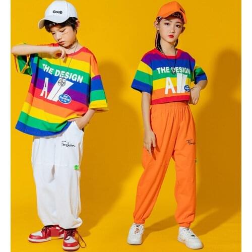 Kids Performance Hip Hop Clothing Stripe Sweatshirt Oversized Street wear Pants for Boys Jazz Dance Costumes Carnival Clothes