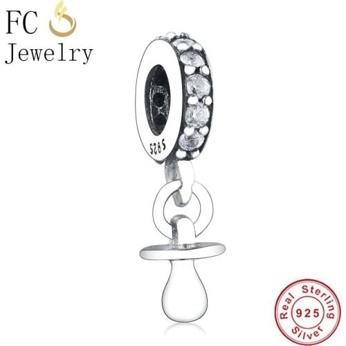FC Jewelry Fit Original Brand Charm Bracelet 100% 925 Silver Gold Color Baby Pacifier Nipple Bead Pendant Making Kids Berloque