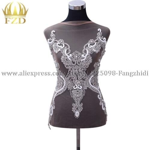FZD 1 PIECE Elegant Handmade beads Patch bodice applique rhinestones Stone Patches Dress and Evening Dress Dance Clothes