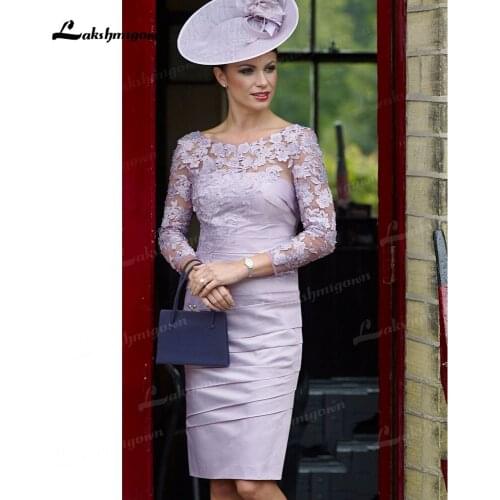 Short Mother Of The Bride Dresses Sheath Long Sleeves appliques Knee Length Wedding Party Dress Mother Dresses